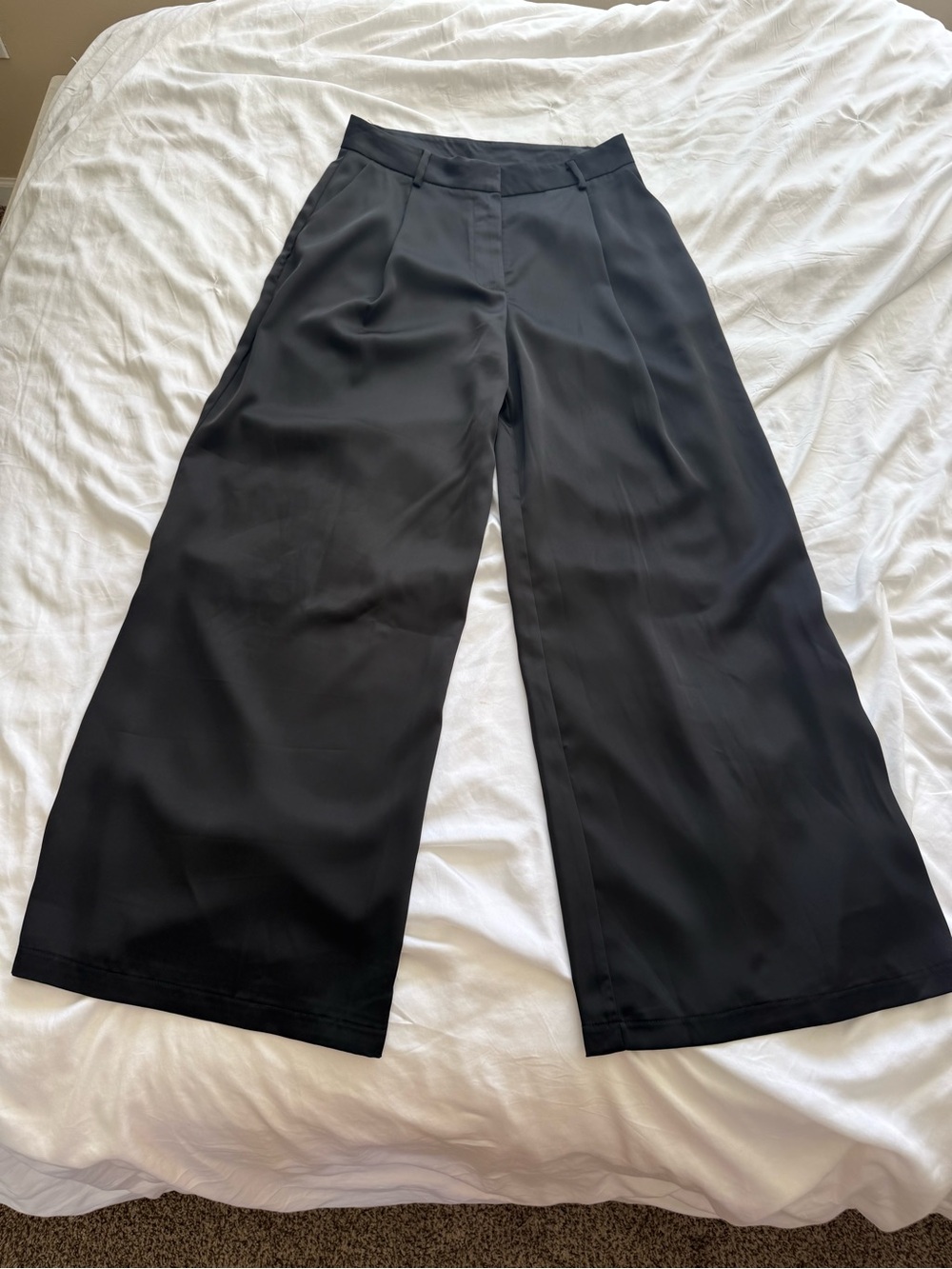 Black Satin Pants Wide Leg Large Womens Evenuel High Waist Work Trousers